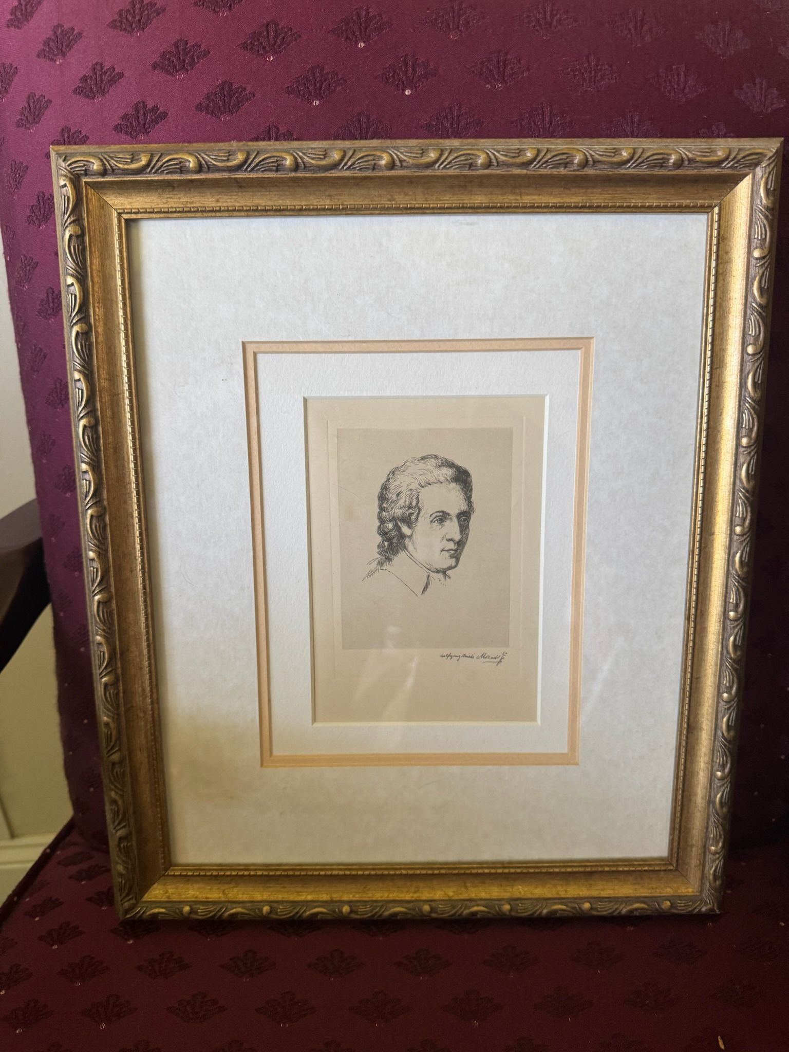 Wolfgang Amadeus Mozart Portrait Sketch Gold Framed Art Print
