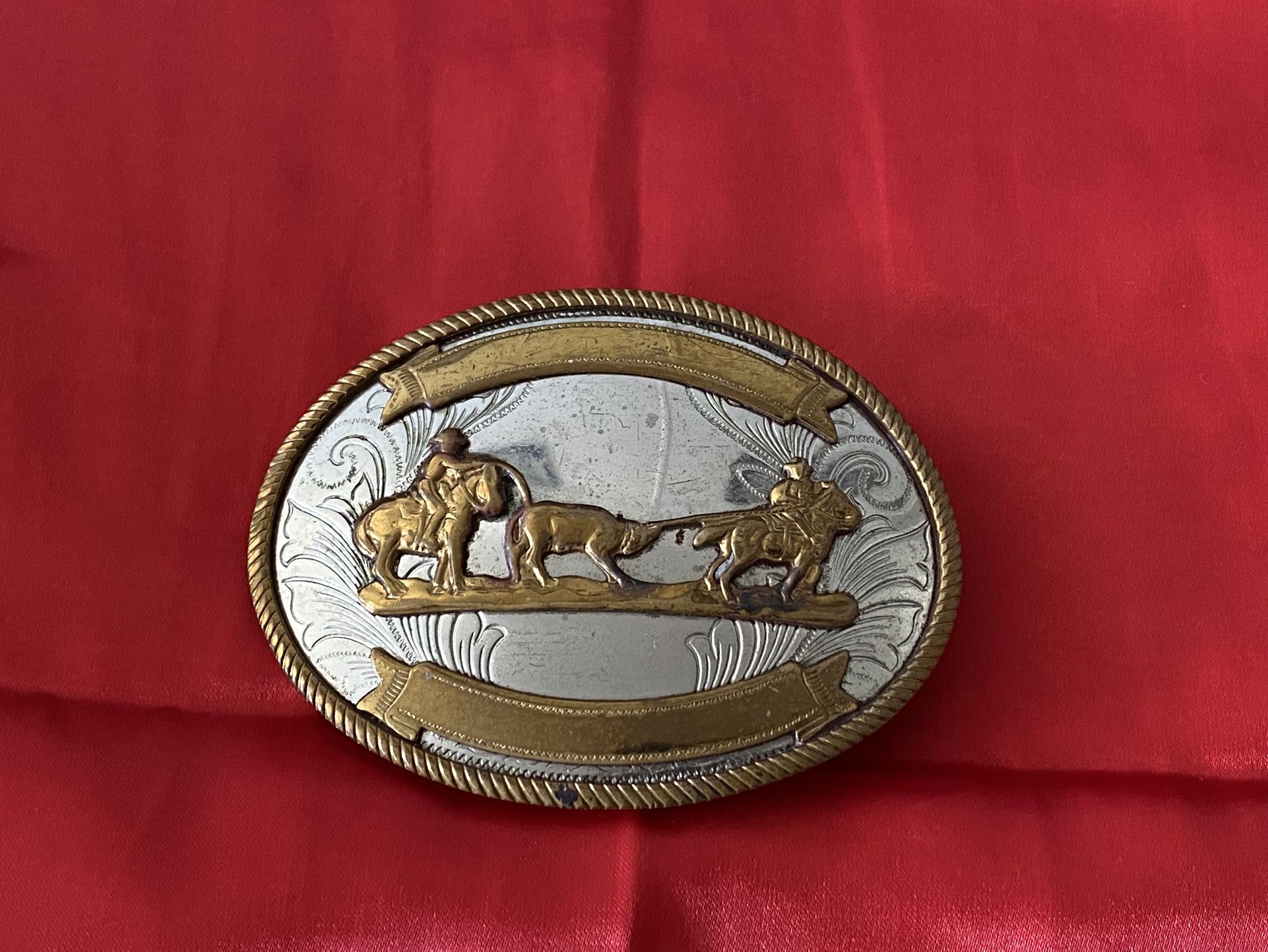 Vintage TEAM CALF ROPING Western Belt Buckle