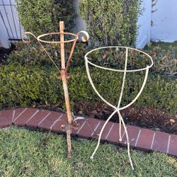 Antique Lot 2- Old French plant stand tripod Footed wrought iron Scroll  Vintage Weathered Rusty Garden Decor Rare Collectibles Patio Balcony Yard Art
