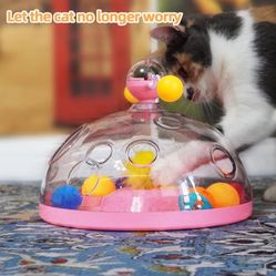 Cat Puzzle Toy Indoor For Kitten Interactive Games Spinning Track Balls& Feather