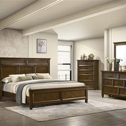 Brand New Brown Queen Bedframe, Dresser, Mirror, Nightstand 4PCs Bedroom Set