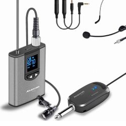 Alvoxcon Wireless Headset Lavalier Microphone System Wireless Lapel Mic Best for iPhone, DSLR Camera, PA Speaker, YouTube, Podcast, Video Recording, C