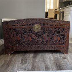 19th Century Hand Carved Asian Blanket Chest Trunk