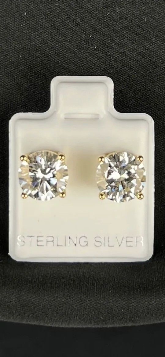 14k Gold Over Sterling Silver 925 Moissanite Stud Earrings 