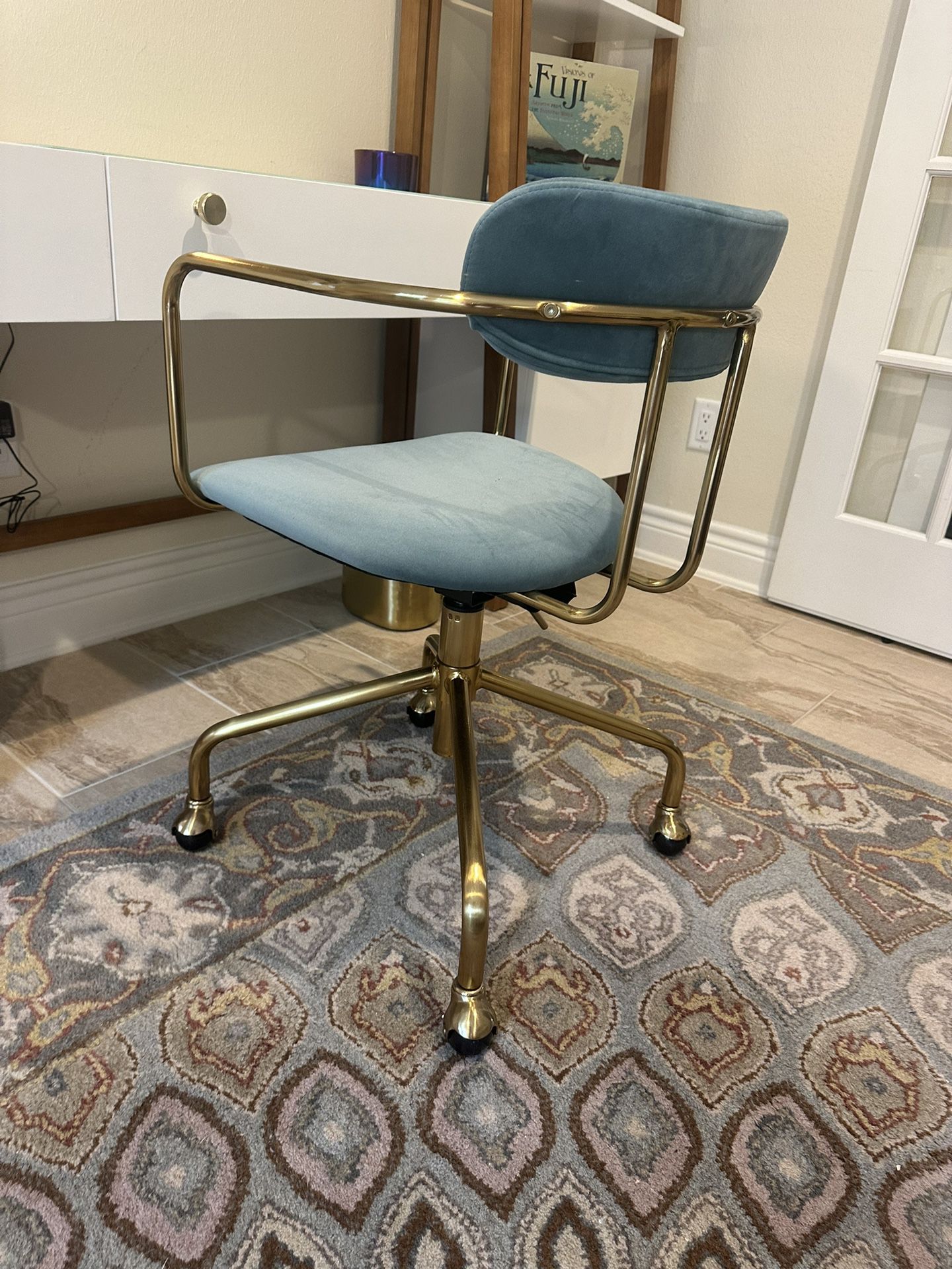 Bohemian / MCM / Demi Contemporary Office Chair Gold/Light Blue Velvet