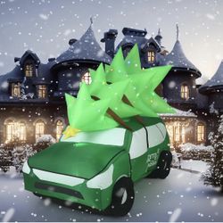 95.7 x 59 x 44 Inch Christmas Inflatable Station Wagon Inflatables Outdoor Car with LED Lighted Christmas Tree Blow up Xmas Vacation Yard Decorations 