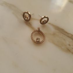 Rose Gold Swarovski Stud Earrings And Necklace Pendant Stamped READ DESCRIPTION 