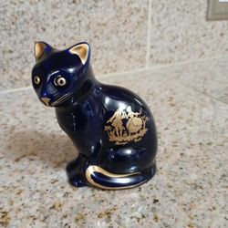 Figurine Limoges Castel France Cobalt Blue Porcelain Cat Courting Couple 22K BB2