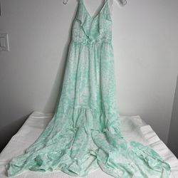 GUESS Sea Green White Halter High Low Flowy Dress