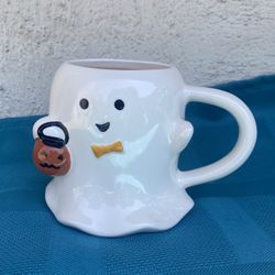 Halloween Trick Or Treating Ghost W/ Pumpkin Bucket Coffee Mug..