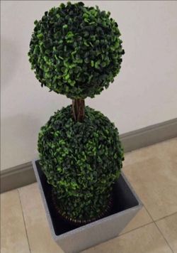 3ft Faux Boxwood Topiary in a 12in Diameter Gray Square Resin Planter @ Lasting Creations