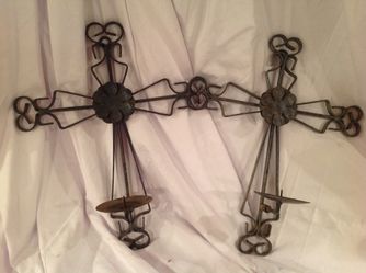 Pair Metal Cross Candle Holder Wall Sconces