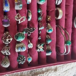Large Lot Of Mostly Vintage Rings Sterling Silver
