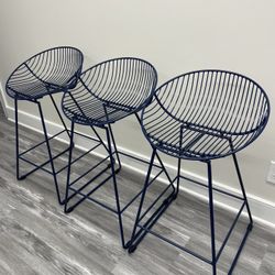 Set of 3  Blue Counter Stools