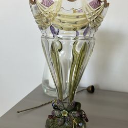 Green Crystal Vase With Beaded Flower 