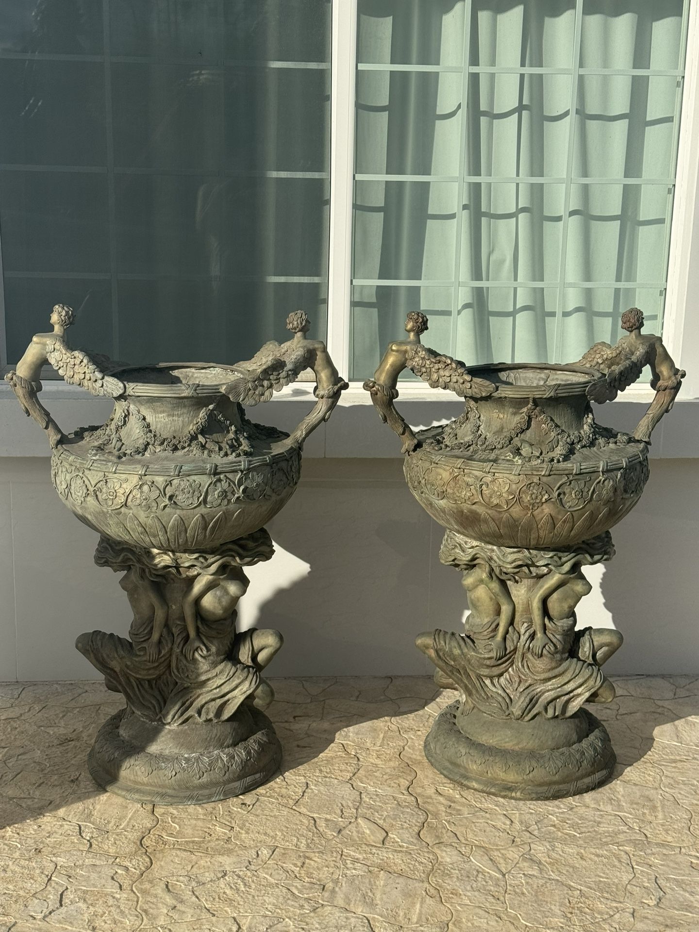 Monumental Angels and Ladies Bronze Urns