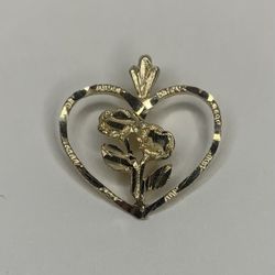 14k Solid Yellow Gold Roses In Heart Pendant/Charm