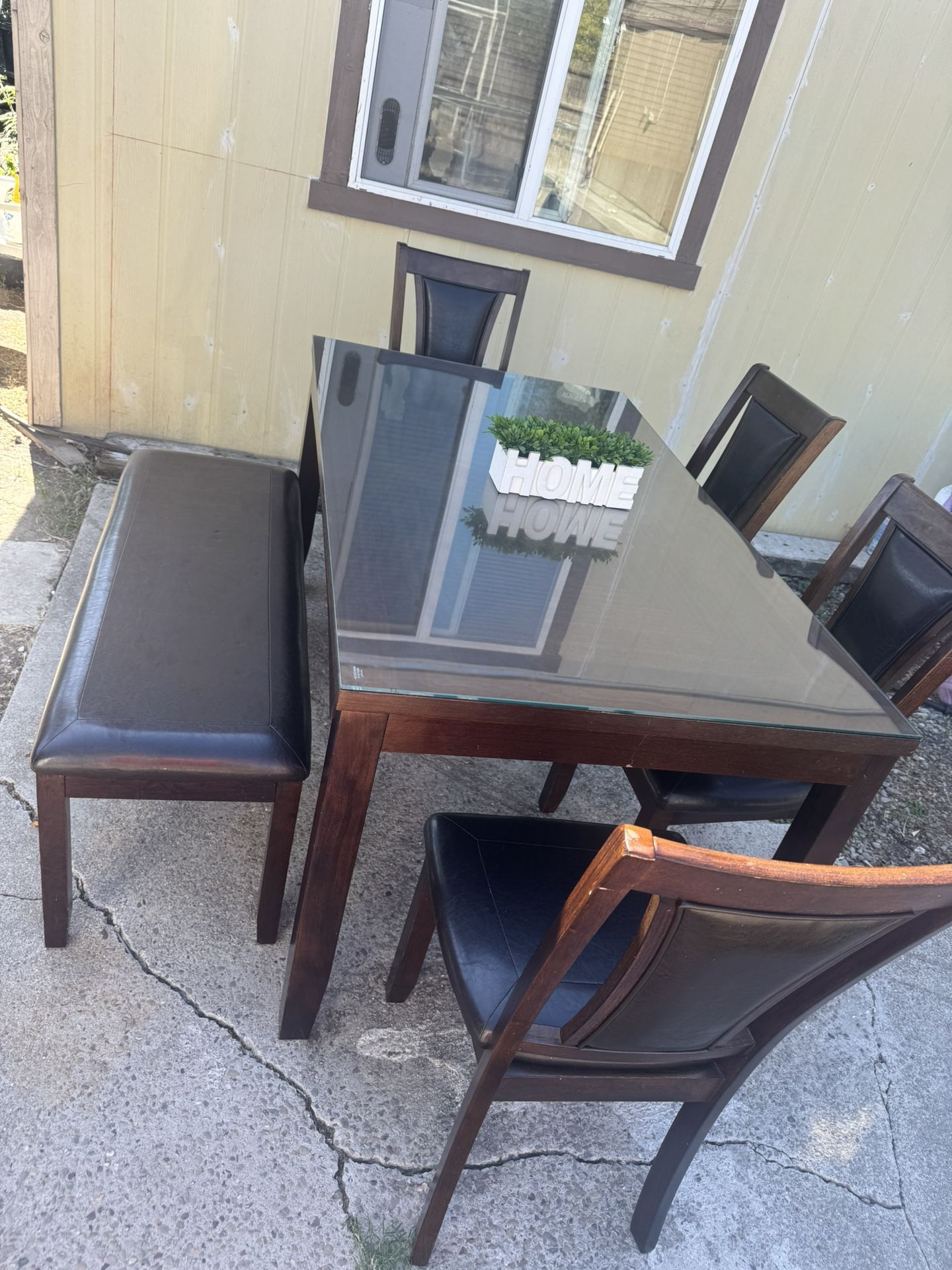 dining table 4 chairs and bench