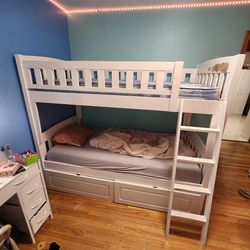 White wooden bunk bed