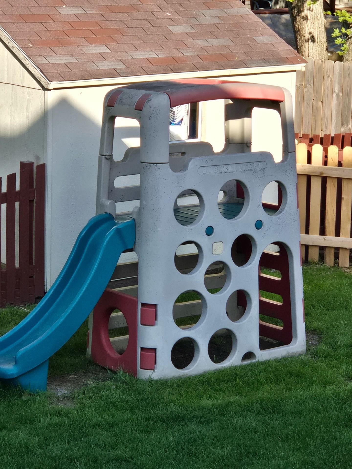Step2 Big Climber kids playground climbing structure platform & teal slide & hideout area underneath