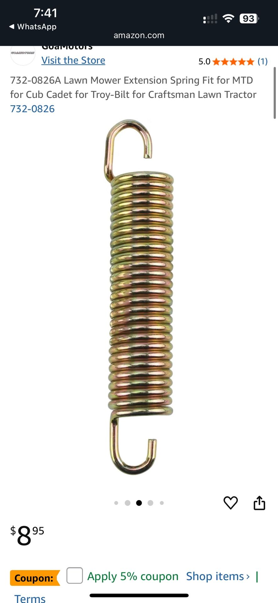 (contact info removed)A Lawn Mower Extension Spring Fit for MTD for Cub Cadet for Troy-Bilt for Craftsman Lawn Tractor (contact info removed)