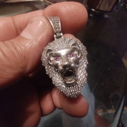 Lion Head Sterling Silver Pendant 