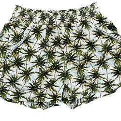 Briggs Green And White Palm Tree Linen Pull On Shorts Women’s Sz Medium