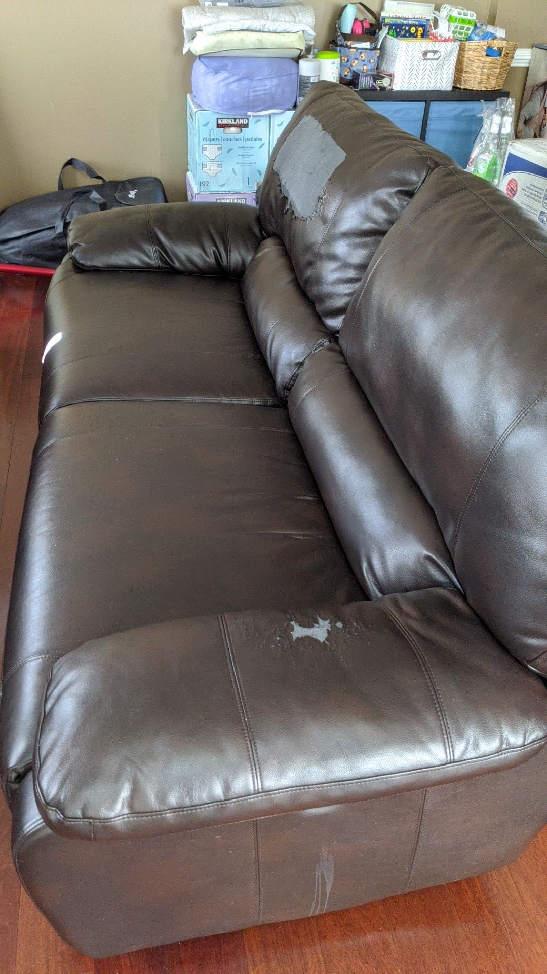 Leather couch with power recline