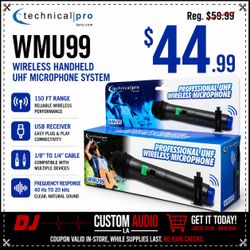 Wireless Microphone System USB 1/4" Receiver 100 ft Range Vocal Mic Karaoke DJ WMU99 🚨 Payment Options Available 🚨 No Credit Needed 🚨