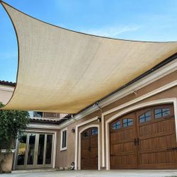 New In Box 16x12 Feet Rectangular Sun Shade Sail Patio Deck Cover Tan Color With Ropes Included D Rings on 4 Corner 