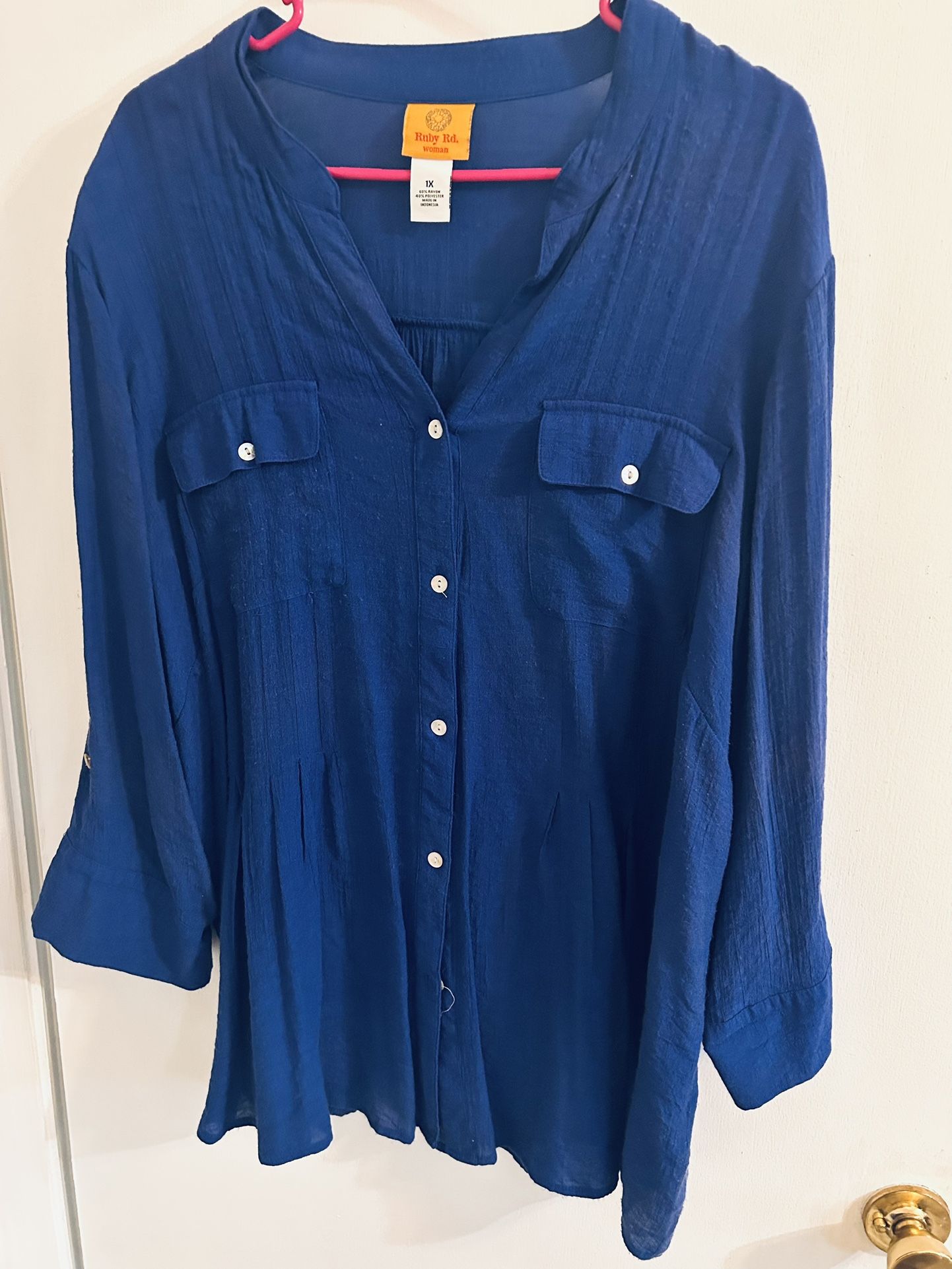 Royal Blue Ruby Road 1 X Tunic Shirt. Button Front