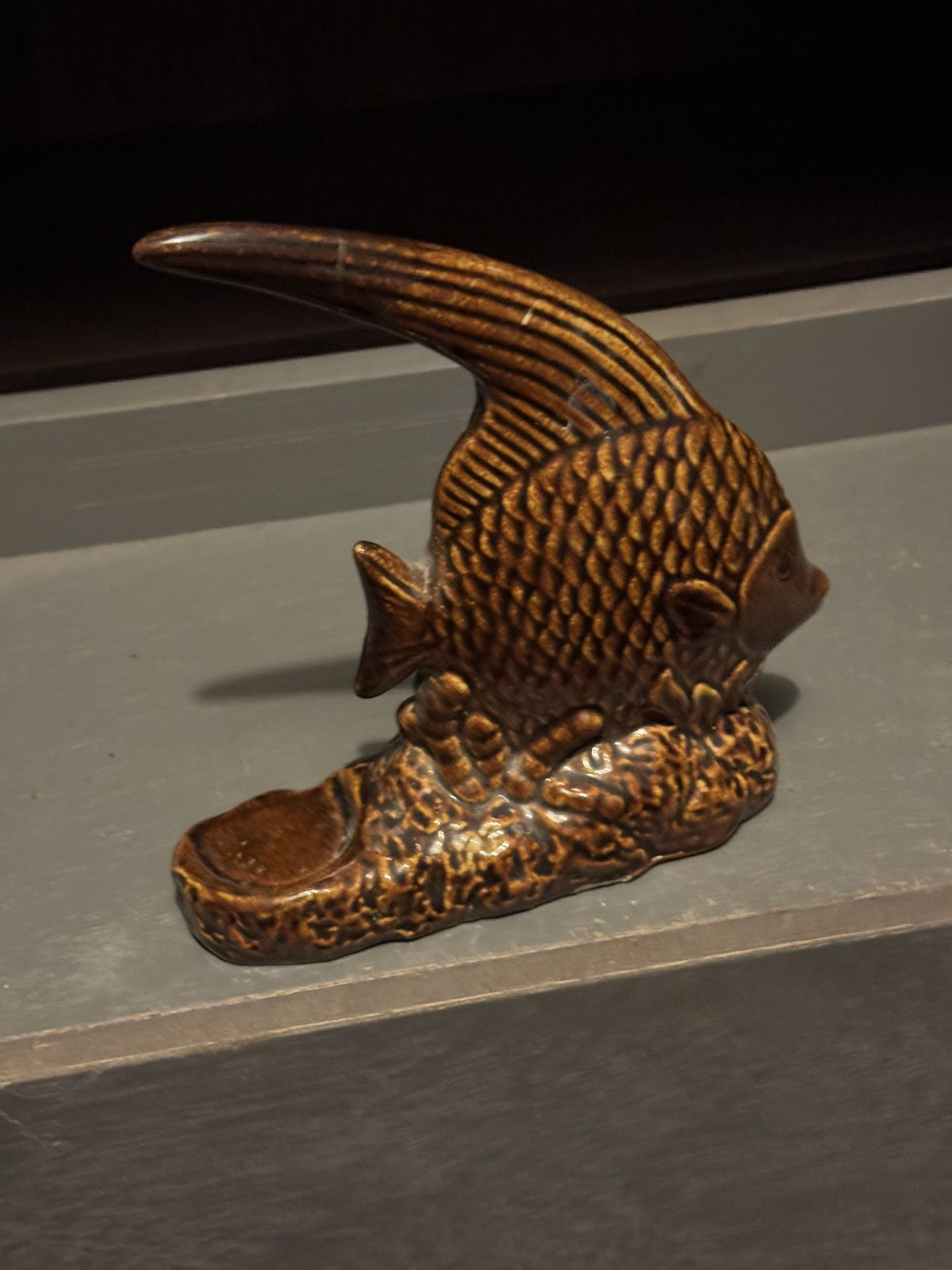 Vintage Brown Ceramic Angelfish Figurine