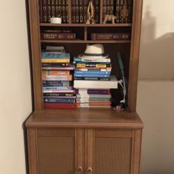 Vintage Wood Bookcase Cabinet with Shelves and Storage Doors