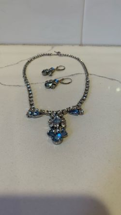 Vintage Rhinestone Necklace And Pierced Earrings Set
