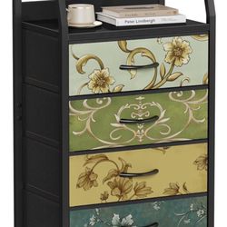 Retro Dresser for Bedroom, Small Dresser for Closet, Vintage Nightstand with 4 Drawers, Fabric Storage Dresser Organizer Bedside Table Side Furniture,