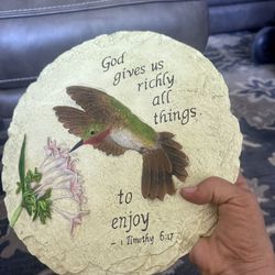 Hummingbird Religious Wall Plaque 1 Timothy 6:17 Scripture Garden Decor