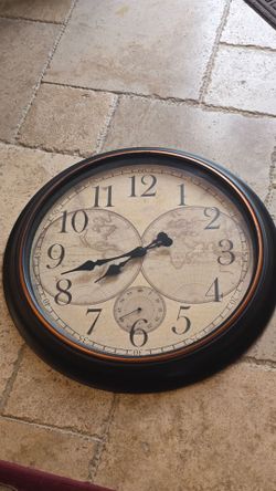 Large 23" World Map Wall Clock – Black Frame, Plastic Face