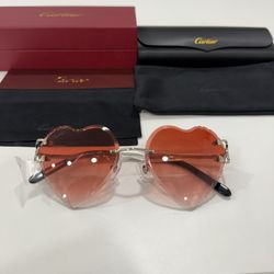 Cartier Glasses Red Heart (Diamond cut) Silver Frame