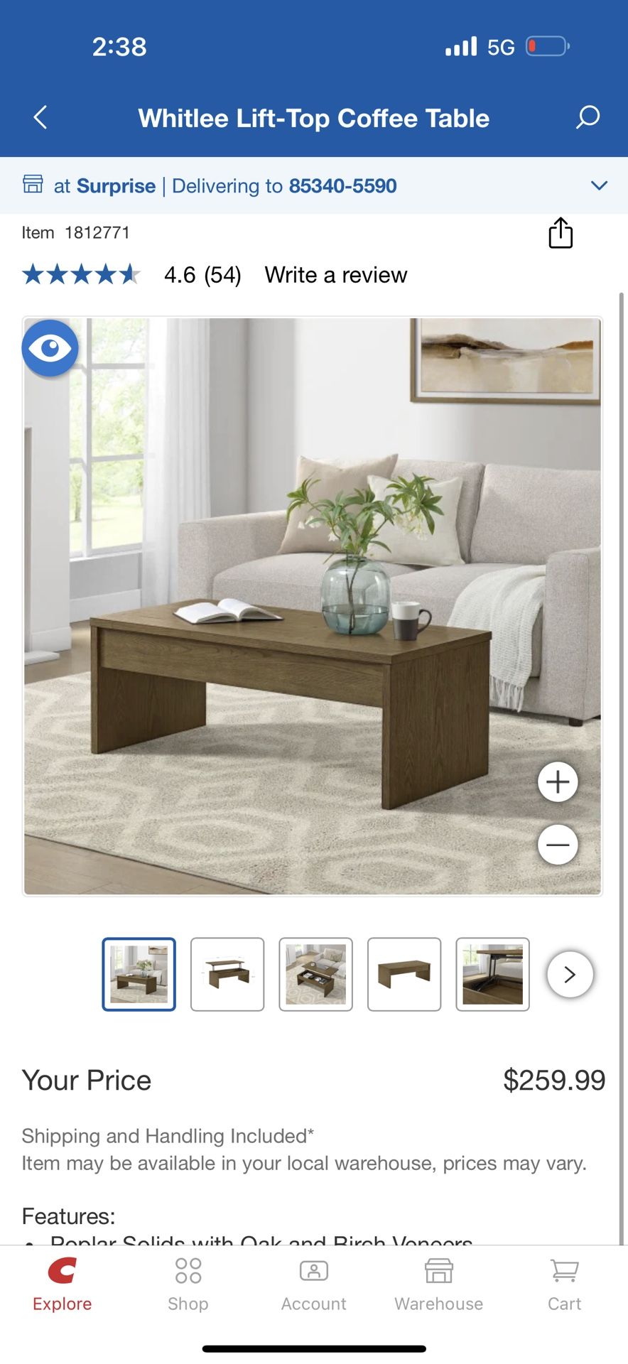 Coffee Table From Costco Brand New