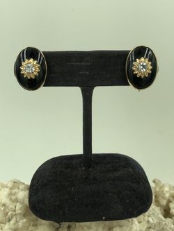 12K Yellow Gold Filled Onyx & CZ Screw Back Earrings