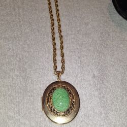 Green Stone  Turquoise Locket Necklace 