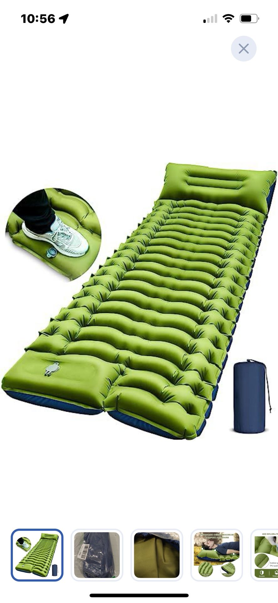 “New”Camping Sleeping Pad W/built In Pump(green)(retail$35)
