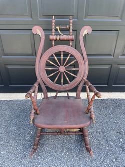 Antique Wooden Spinning Wheel Rocking Chair – Primitive/Folk Art Accent Piece