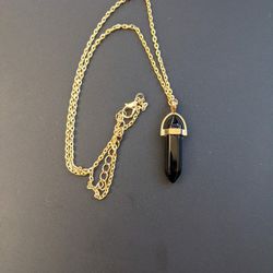 Black Obsidian Crystal Pillar Stone Necklace