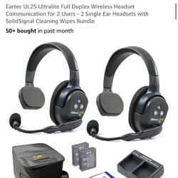 Eartec UL2S Ultralite Full Duplex Wireless Headset Communication for 2 Users
