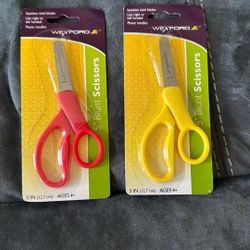 New Wexford 2 Pair Red Yellow 5” Blunt Kids  Scissors Right Or Left Handed