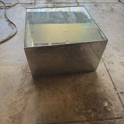 Stainless Steel Ottoman With Glass Top And Storage