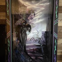 Large Original Reverse-Glass Coastal Painting – Framed Wall Art – 40” x 82”