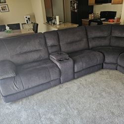Charcoal Sectional With 3 Power Recliners