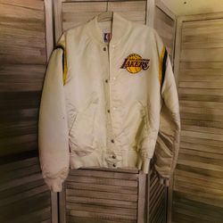 Vintage Starter Los Angeles Lakers bomber jacket in white with quilted lining Satin